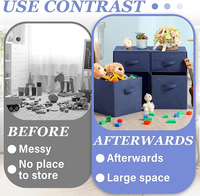 Weysat 4 Cube Stackable Under Dorm Bed Storage Container Foldable Closet Drawer Organizer Fabric Storage Cube Bins for Dorm Essentials College Closet Bedroom Living Room Nursery(Navy Blue,17.72 Inch)