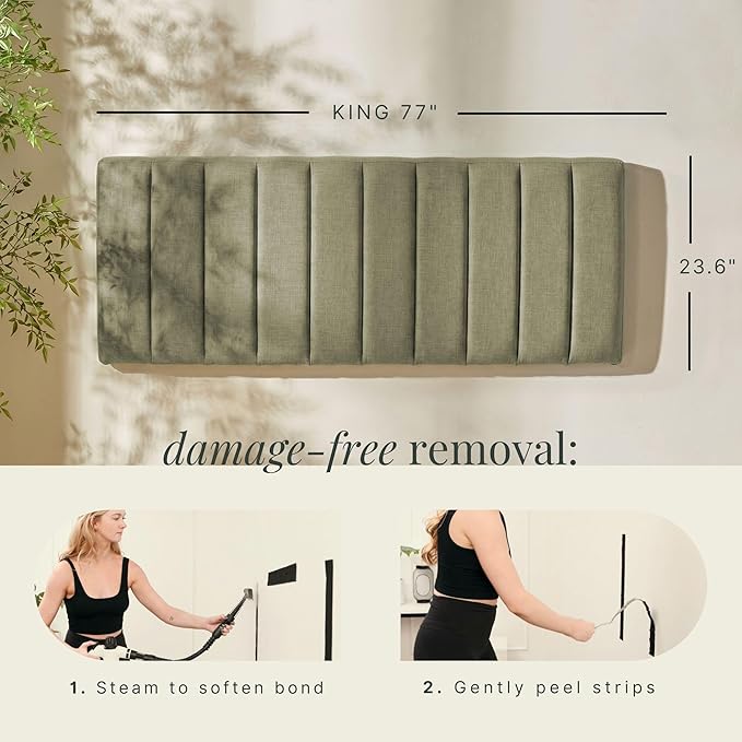 Upholstered King Headboard - Easy Assemble Channel Stitched Headboard King Size Bed - Wall Mounted Headboards with 3D Soundproof Wall Panels Peel & Stick Floating Headboards, Olive Green