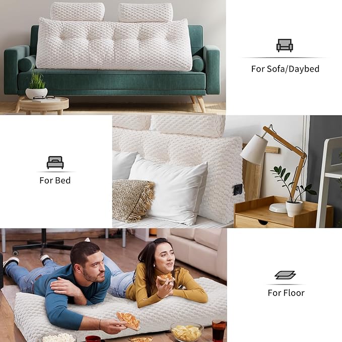 Wedge Headboard Pillow - Bed Wedge Pillow for Headboard Triangular Head board Pillows with Neck Roll -Large Bolster Pillows for Sitting in Bed Backrest Positioning Support (White,39x8x20 Inches)