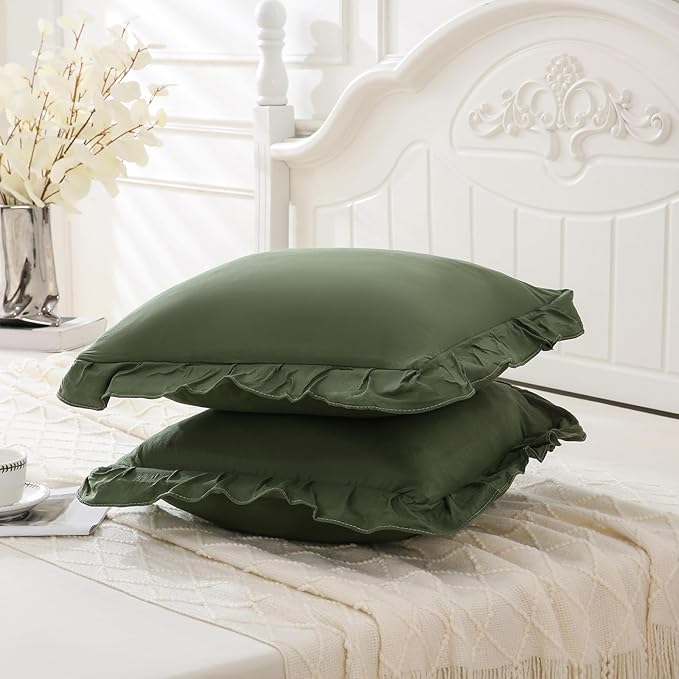 Merryword Olive Green Pillowcases 18x18 Cute Throw Pillow Covers Pack of 2 Ruffle Pillowcase Cushion for Couch Sofa Bedroom