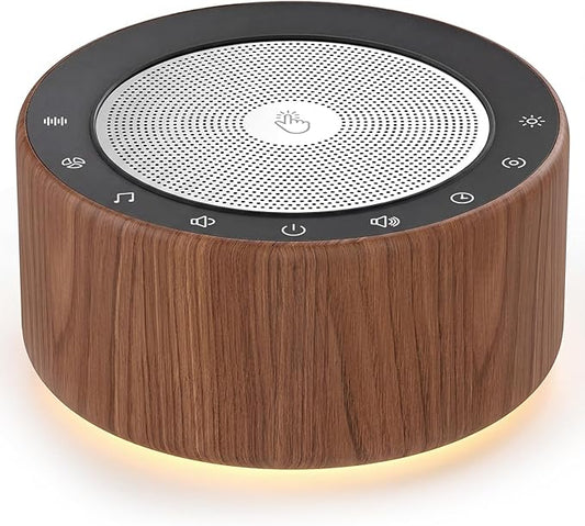 Kipcush White Noise Machine - Soft Non-Glare Nursery Lamp, 30 Soothing Sounds, 8 Color Lights, Max 8-Hour Timer for Baby & Adults (Walnut Wood, Standard)