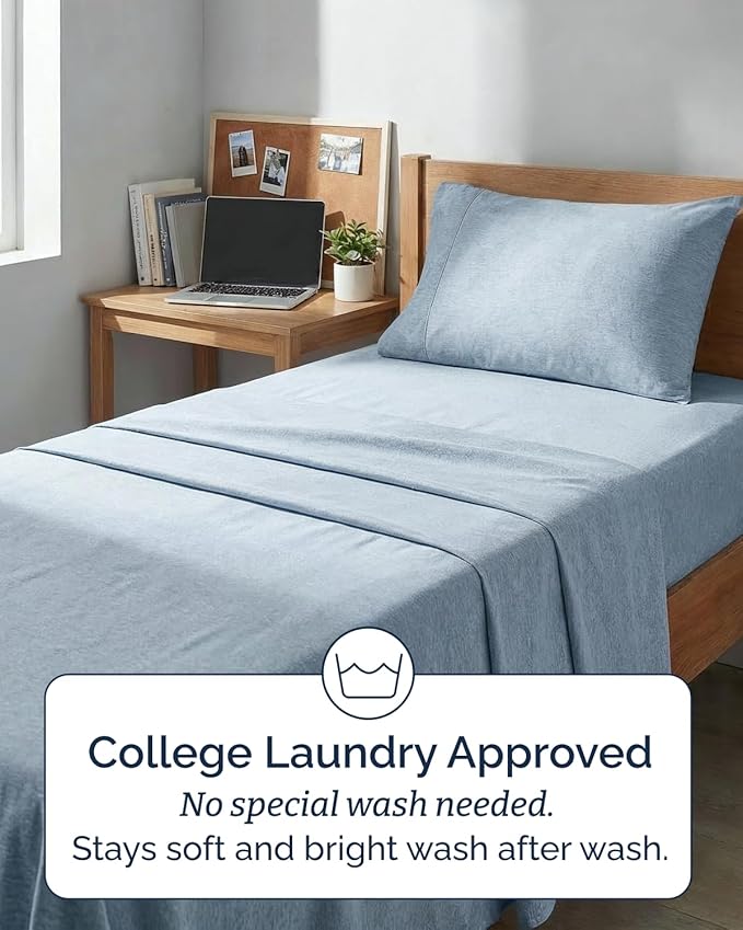 Twin XL Size 3 Piece Sheet Set - Comfy Breathable & Cooling Sheets - Hotel Luxury Bed Sheets for Women & Men - Deep Pockets, Easy-Fit, Soft & Wrinkle Free Sheets - Heathered Blue Oeko-Tex Bed Sheets