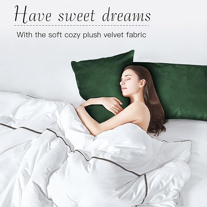 StangH Christmas Pillowcase for Decor, Velvet Pillow Covers with Zipper Closure, Soft Cozy Feeling for Sleeping, Queen Size (Dark Green, 20 x 30 inches) Pillow Cases Set of 2