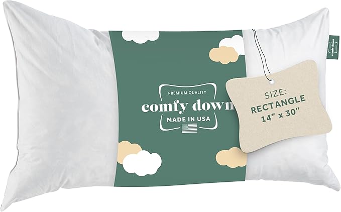 ComfyDown Decorative Throw Pillow Insert, Down and Feather Fill, 100% Cotton Cover, 233 Thread Count - Made in USA (14 X 30)