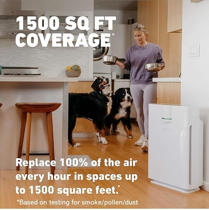 HATHASPACE Smart Air Purifiers - True HEPA Air Purifier, Cleaner & Filter for Allergies, Smoke, Pets - Eliminator of 99.9% of Dust, Pet Hair, Odors - HSP002-1500 Sq. Ft.
