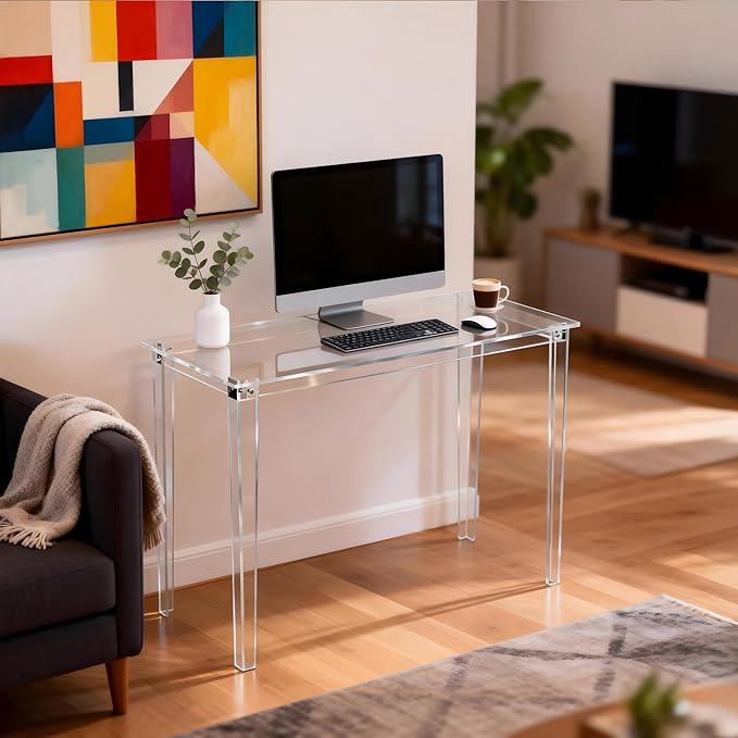 Acrylic Desk, Clear Modern Writing Table for Home Office (Clear, Large)