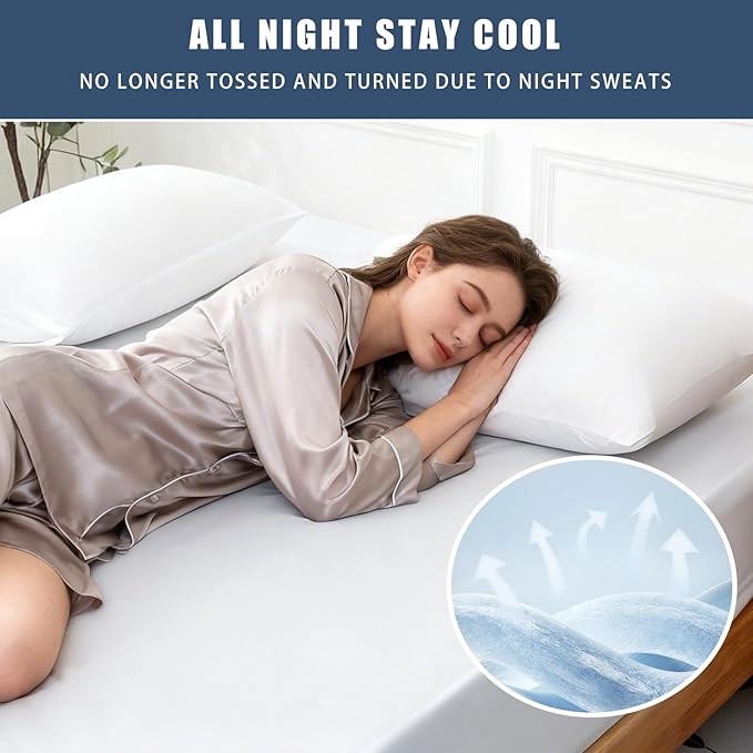 TELUS Cooling Pillowcases for Hot Sleepers Queen Size 2-Pack, Silky Soft Breathable Pillow Case with Envelope Close, Stay Cool Pillow Cover for Night Sweats, 20x30 Inch, White