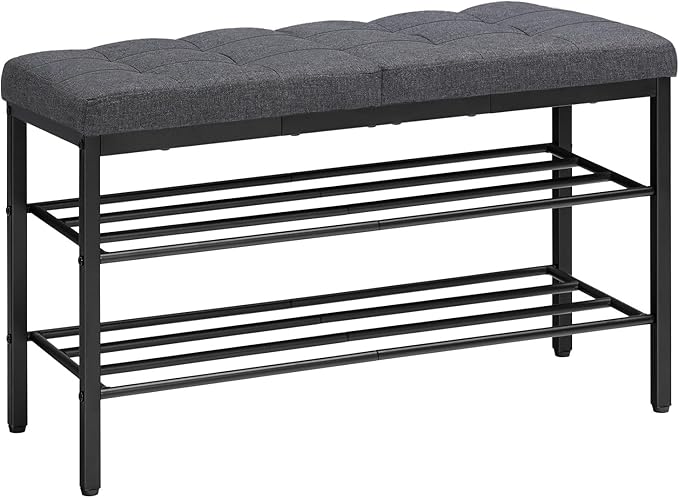 HOOBRO Shoe Bench, Storage Bench with Cushion, Entryway Bench Shoe Shelf with Seat, 12 x 29.5 x 18.1 Inches, Shoe Rack for Living Room, Bedroom, Hallway, Dark Gray BGZ95HX01