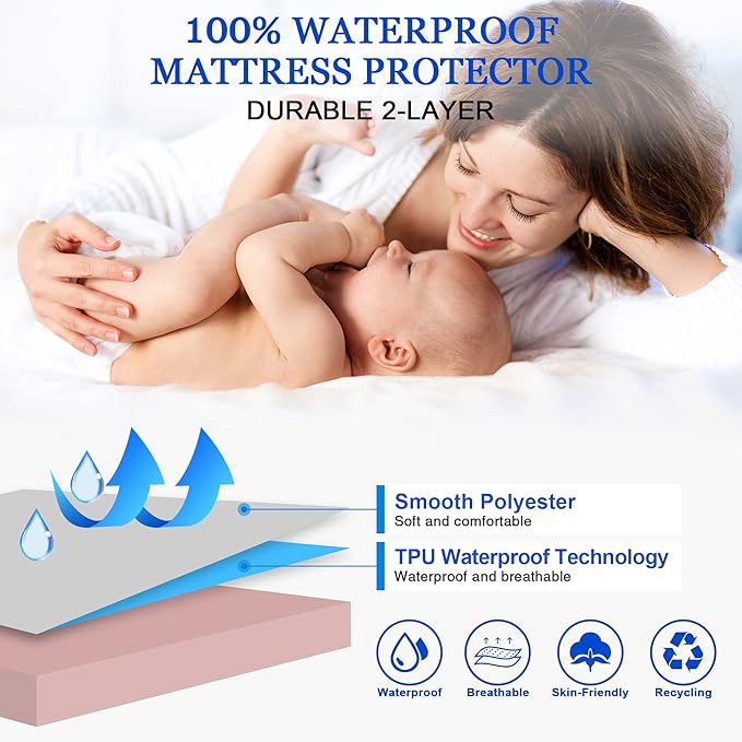 Sufdari Cal King Mattress Protector,Waterproof Mattress Protector,Fitted Sheet Style Mattress Cover with 18" Deep Pocket,Washable and Comfortable-Pink,California King