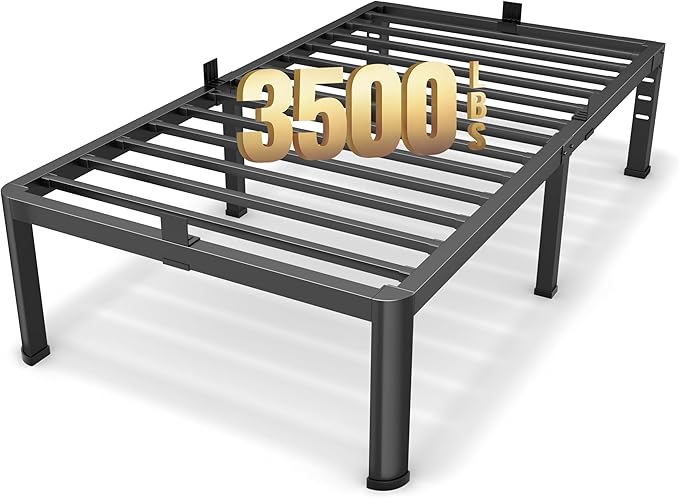 Superay 18 Inch Twin XL Size Metal Platform Bed Frame with Round Corners, Storage Space Under High Bed Frame-Heavy Duty Steel Slats Support, Noise Free - Easy Assembly - No Box Spring Needed