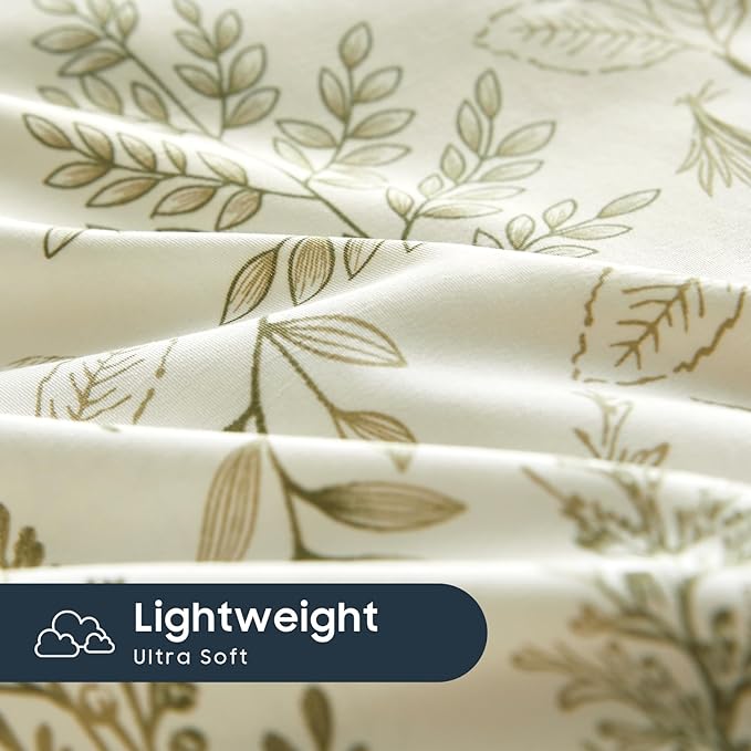 Wake In Cloud - Floral Duvet Cover Set, Botanical Vintage Flower Coquette Cottagecore Aesthetic for Women Teen Girls, Soft Lightweight Bedding, 3-Piece, Olive Green, King Size