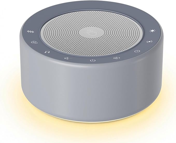 Kipcush White Noise Machine - Soft Non-Glare Nursery Lamp, 30 Soothing Sounds, 8 Color Lights, Max 8-Hour Timer for Baby & Adults (1 Grey, Standard)