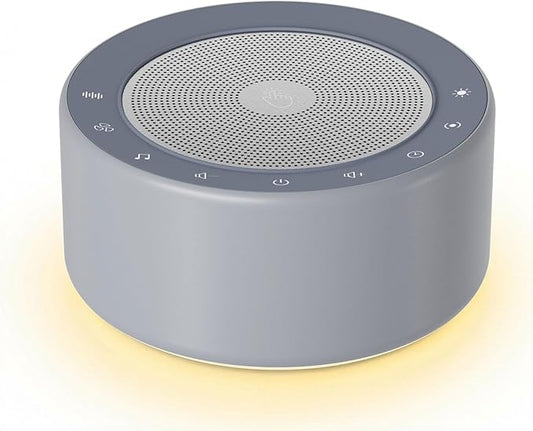 Kipcush White Noise Machine - Soft Non-Glare Nursery Lamp, 30 Soothing Sounds, 8 Color Lights, Max 8-Hour Timer for Baby & Adults (1 Grey, Standard)