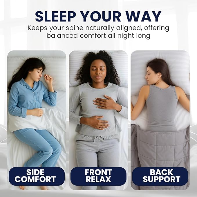 Bed Pillows for Sleeping, Set of 2 – Cooling, Hotel Quality with Soft Down Alternative Fill for Back, Stomach & Side Sleepers | White Striped Queen