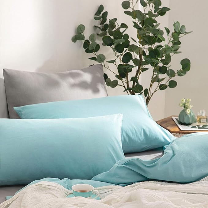 NTBAY King Pillowcase Set - 2 Pack Brushed Microfiber 20x40 Pillowcases - Soft, Wrinkle-Free, Fade-Resistant, Stain-Resistant, Aqua Pillowcases with Envelope Closure - 20x40 Inches, Aqua