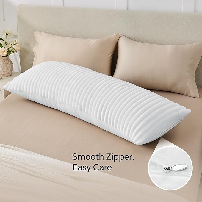 BEDELITE Fluffy Faux Fur Body Pillow Cover with Zipper, Luxury Plush 3D Striped Pillow Cover 20x54 Inches, Super Soft and Cozy Long Body Pillow Pillowcase for Bed Sofa Couch Room Decor(Bright White)