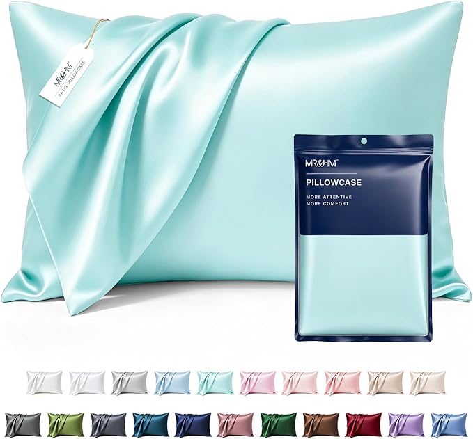 MR&HM Satin Pillowcase for Hair and Skin, Silk Satin Pillowcase 2 Pack, King Size Pillow Cases Set of 2, Silky Pillow Cover with Envelope Closure (20x40, Turquoise)
