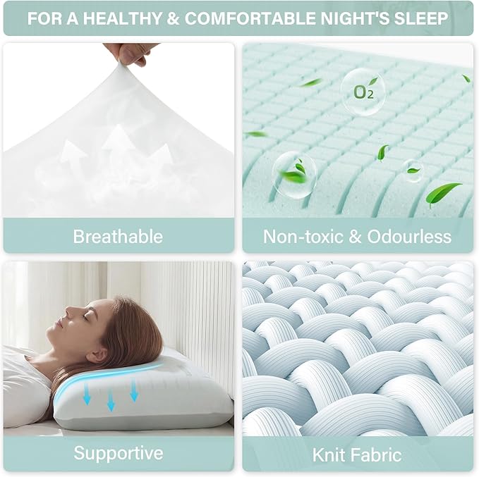Cooling Memory Foam Pillow, Bed Pillow, Medium Soft Feel Neck Pillow for Sleeping, Memory Foam Pillows for Sleeping Side, Back & Stomach Sleepers, Breathable & Removable Cover