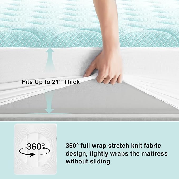 Novilla Cooling Mattress Topper King Size, Cooling Factors Infused Mattress Pad for Hot Sleepers, Breathable Mattress Cover with Deep Pocket, Soft Down Alternative Bed Topper for Back Pain Relief