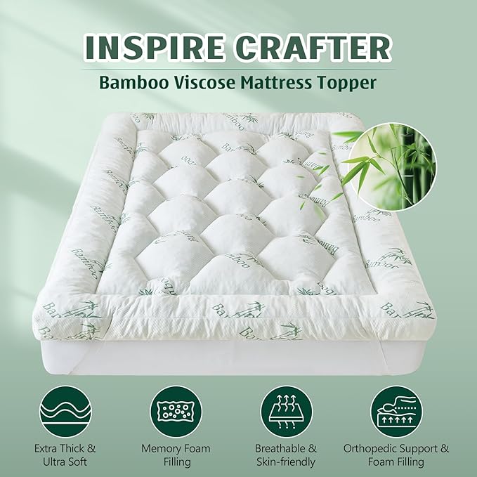 5 Inch Memory Foam Mattress Topper Twin Size, Breathable Viscose Made from Bamboo Pillow Top Mattress Pad Cover, Ultra Soft Bed Topper with 2000 GSM Foam Filling for Pain Relief, White, 39x75x5 in