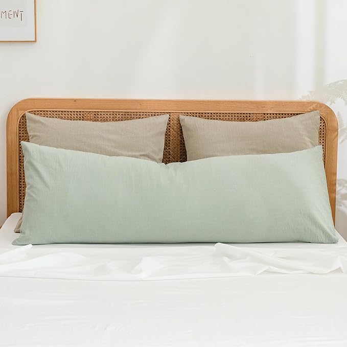 BESTOUCH 100% Washed Cotton Pillowcase for Hair and Skin Linen Feel Soft Comfortable Breathable 2 Set Pillow Case with Envelope Closure Solid Almond Milk Grey Euro 26x26 Inches