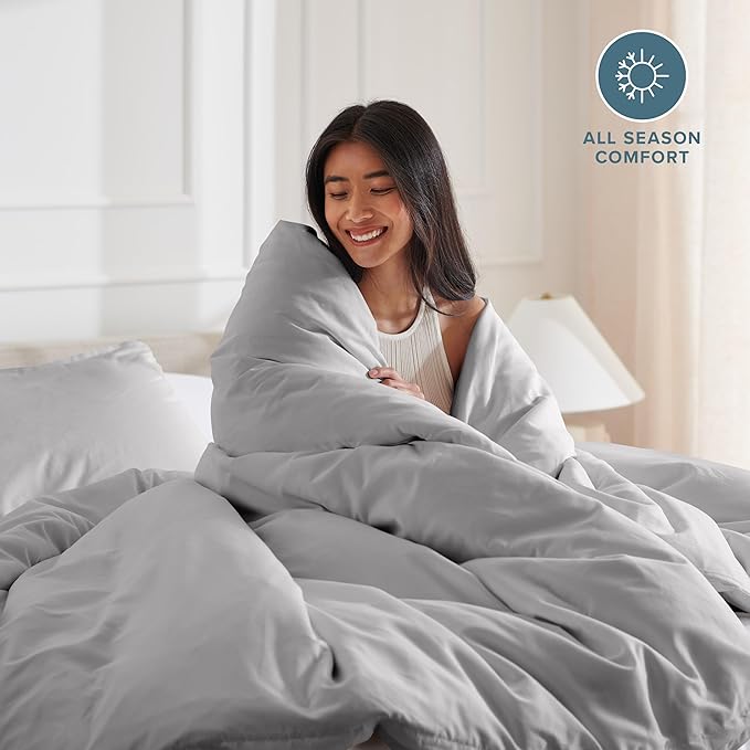 Bare Home Bedding Duvet Cover Oversized King Size - Premium 1800 Super Soft Collection - Lightweight, Duvet Cover - Soft Textured Bedding (Oversized King, Light Grey)