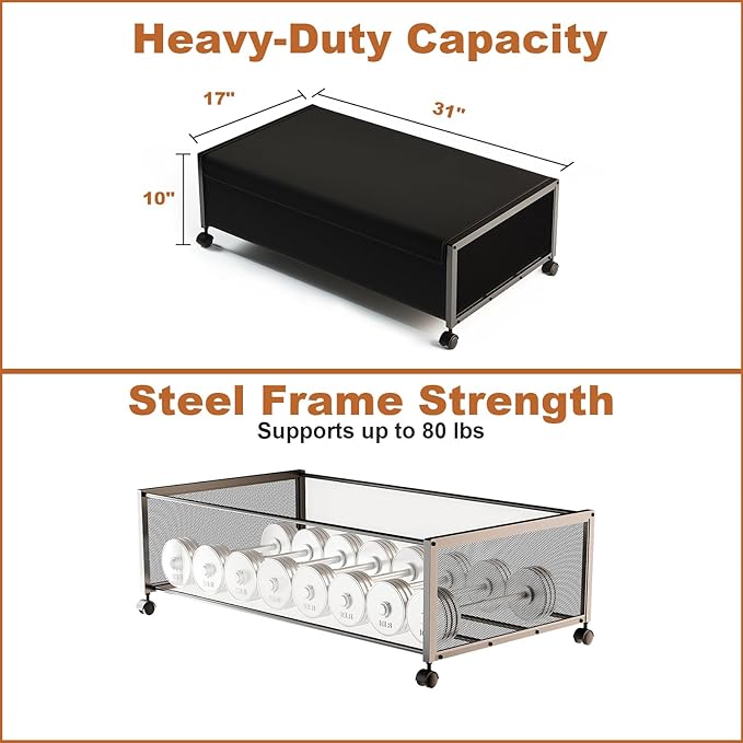 2 Pack Under the Bed Storage Containers,10 inch Height Under Bed Shoe Storage,31inch Long Underbed Storage with Wheels,Large Rolling under bed Clothes Storage Drawers with Lid for Dorm Tall ,Black