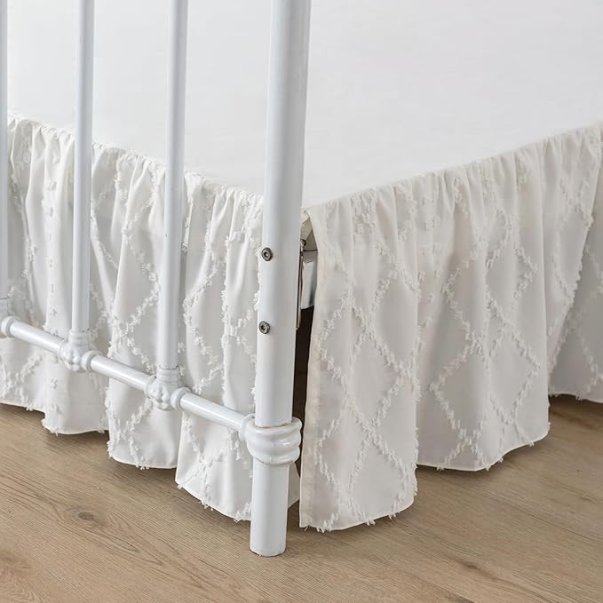 Bed Skirt Twin Size Ruffled Bed Skirt with Split Corners, 18 Inch Drop Dust Ruffle Bed Skirts with Platform, Boho Tufted Shabby Chic Full Size Bed Skirts, Ivory