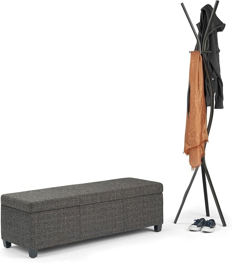 SIMPLIHOME Avalon Storage Ottoman Bench - 48" Wide x 16" High Upholstered Tweed Look Fabric Rectangular Lift-Top Ottoman in Dark Grey, Contemporary Storage Bench for Living Room with High-Density Foam