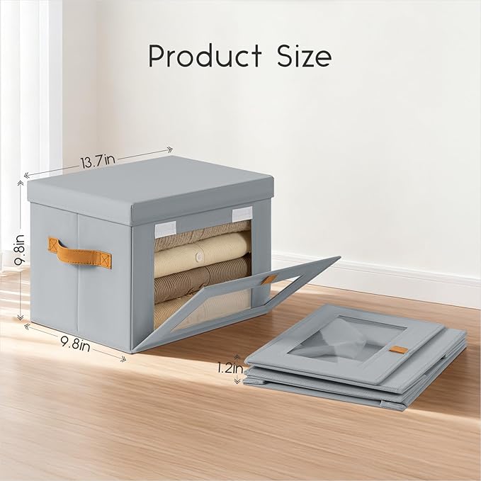 Homsorout Small Fabric Storage bins - Collapsible Storage Bins with Open Window, 5 Pack Closet Baskets for Shelves, Stackable Decorative Boxes for Home, Dorm, Grey, 13.7"x 9.8" x 9.8"
