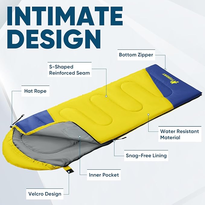PTEROMY Sleeping Bags for Adults, Lightweight and Machine Washable, Water Resistant Backpacking Camping Sleeping Bag for Warm Cold Weather, Camping Essentials for Hiking Travel