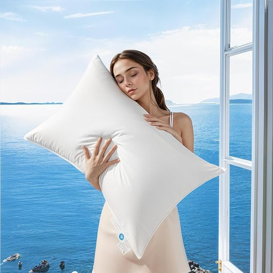 Canadian Luxury Goose Down Pillow Queen Size - 1050 Fill Power, 100% Cotton with Teflon Shell- Ultra Comfort Sleep Pillows - Bed Pillows for Back, Stomach, Side Sleeper(White,King(Pack of 1))