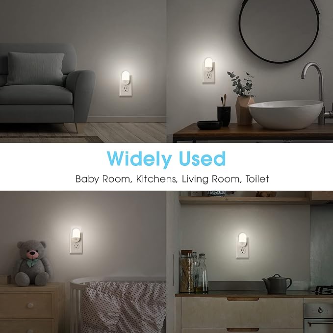 L LOHAS LED Night Light Plug in, 4 Pack 0.6W LED Night Light for Kids, Auto Dusk to Dawn Sensor Bright Nightlight, Daylight White 5000K, 30/60lm Small Night-Lights for Adults, Hallway, Kitchen, Stairs