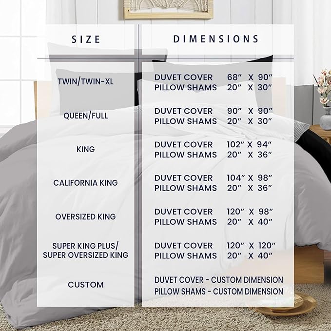Kotton Culture 120"x120" 3 Pc Super King Plus/Super Oversize King Duvet Cover Set 100% Egyptian Cotton - 600 TC, Zipper Closure & Corner Ties - Fits Only Extra Large Inserts - Night's Shadow