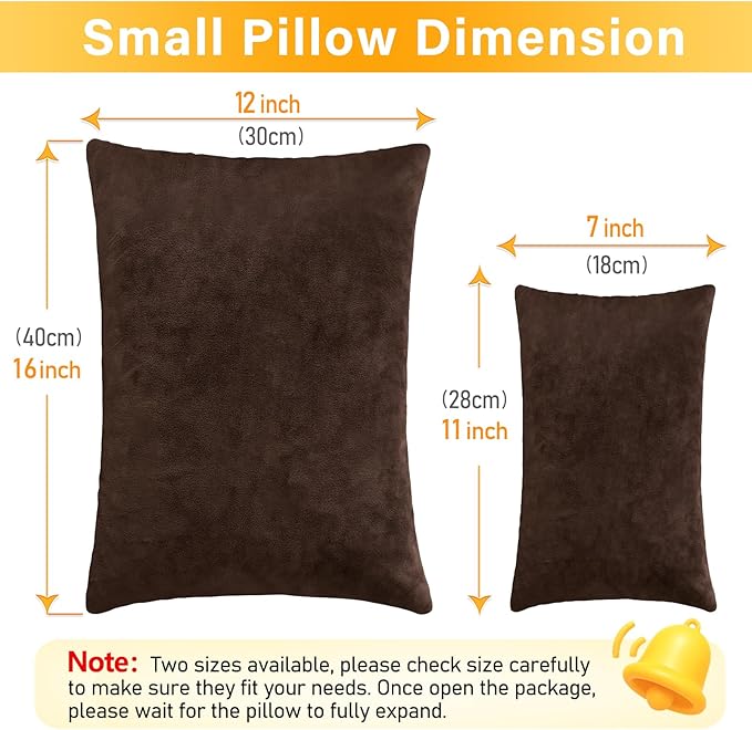 1 MIDDLE ONE 2 Pack Small Pillow, 16 X 12 Inches, Memory Foam Mini Pillow for Travel, Camping, Sleeping, Nap and Neck, Knee, Lumbar Support, Tiny Cushion for Pet, Dogs (Brown)