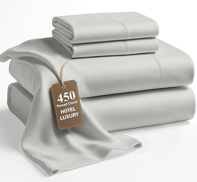 LANE LINEN Cal King Sheets Set - 450 Thread Count Premium Sateen Weave for Gentle Feel On Skin - 100% Cotton Hotel Quality Luxury for Guest Room - Securely Fits Mattresses Upto 15'' Deep - Moonstruck