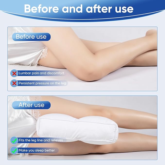 MINUPWELL Knee Pillow for Side Sleepers, 5" Leg Pillow for Side Sleeping, 100% Cotton Fabric Pillow for Between Knees While Sleeping - High Support Alternative for Relieving Leg, Back, and Knee Pain