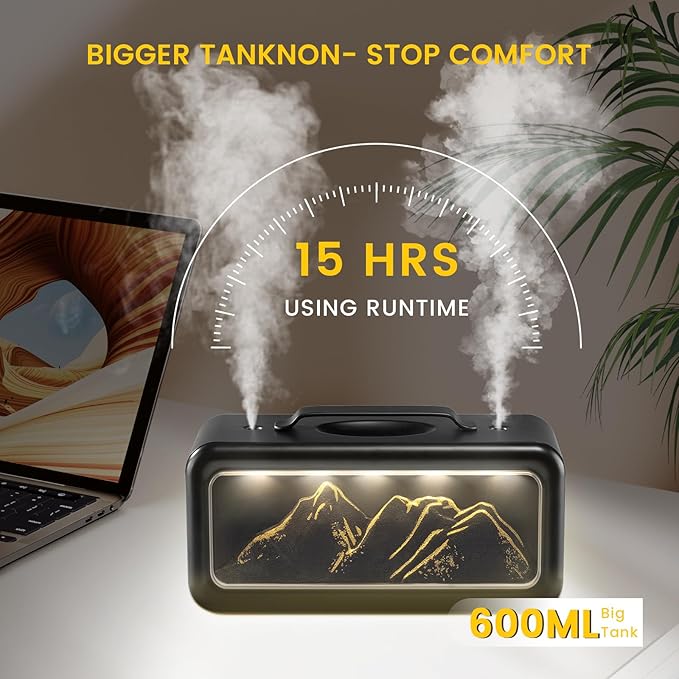 HEEYCEM Small Humidifiers for Bedroom, 600ml Cool Mist Top Fill Humidifier for Baby Nursery, Ultra Quiet 23dB, Air Humidifier with Night Light,for Plants,Home, Office (Black)