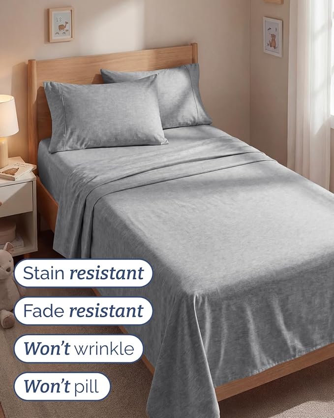 Twin 4 Piece Sheet Set - Comfy, Breathable & Cooling - Soft Hotel Luxury Bedding for Women, Men, Kids, Teens and Children - 1 Flat & 1 Fitted Sheet & 2 Pillowcases with Deep Pockets - Heathered Grey
