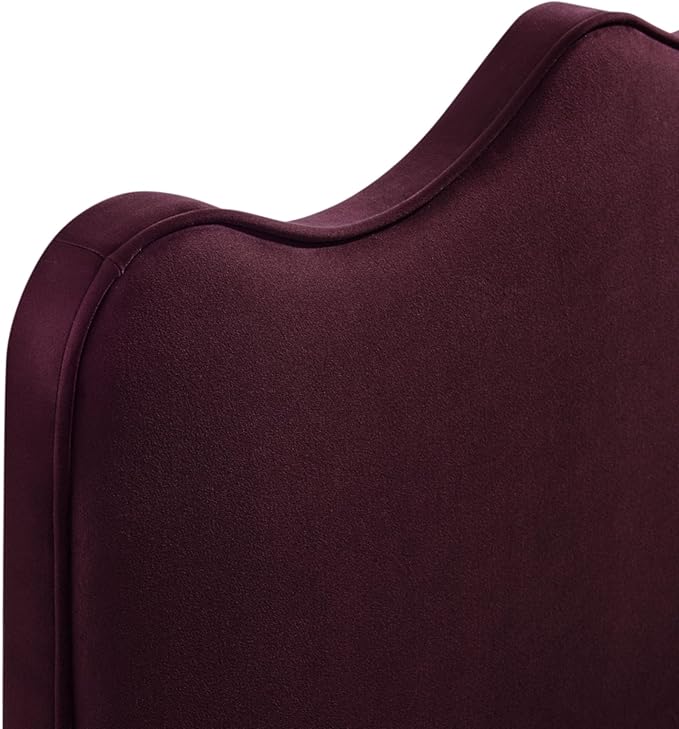 Monday Athena Queen Size Performance Velvet Adjustable Headboard in Mulberry - with Scalloped Wave Design and Stain-Resistant Velvet Upholstery