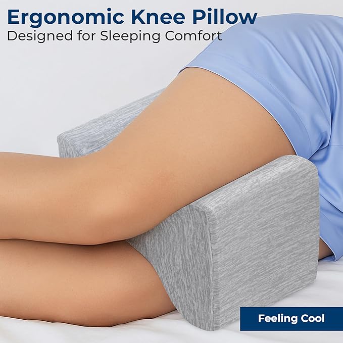 5 STARS UNITED Large Knee Pillow for Side Sleepers - Hip Pain Relief, Memory Foam Leg Cushion for Side Sleeping - Between Legs Pillow for Sciatica & Lower Back Pain, Arctic Gray
