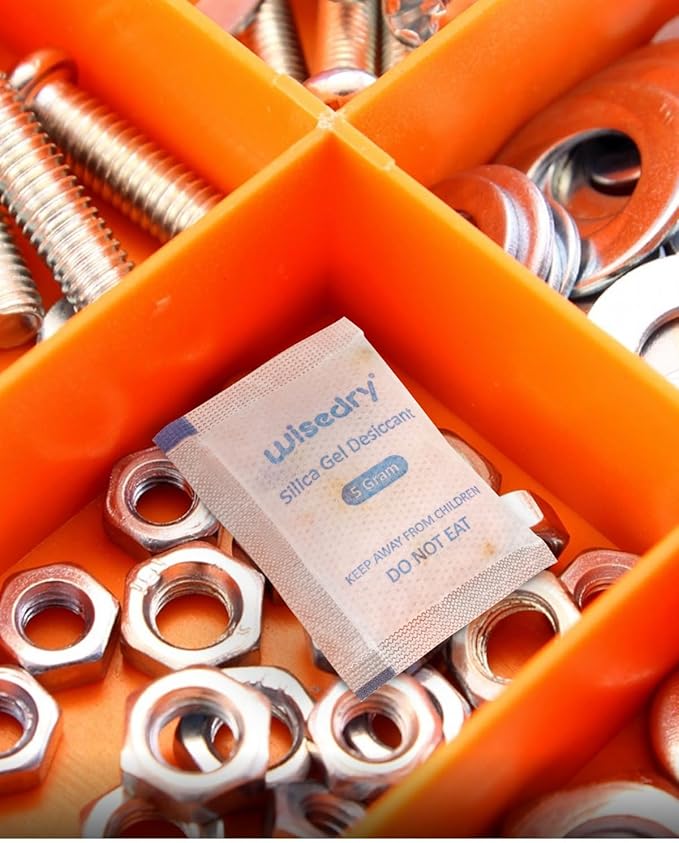 wisedry 5 Gram (60 Pack) Food Grade Silica Gel Packets with Color-Indicating Beads, Rechargeable Food Safe Desiccant, Reusable Moisture Absorbers for Food Storage, Electronics, 3D Filament & Safe