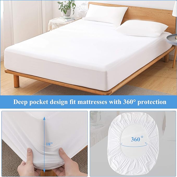 2 Pack Twin Size Premium Waterproof Mattress Protector, Soft Breathable Mattress Pad, Noiseless Waterproof Bed Cover - Stretch to 21" Fitted Deep Pocket Mattress Protection
