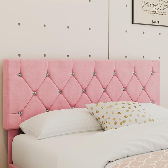VECELO Queen Size Bed Frame with Diamond Tufted Headboard, Upholstered Platform Bedframe with Wood Slat Support, No Box Spring Needed, Mauve Pink