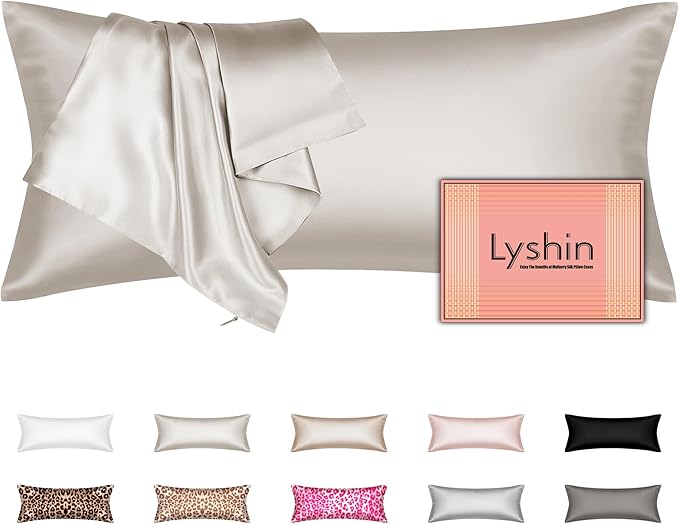 Silk Body Pillow Cover with Zipper, Mulberry Silk Pillow Cases Body Size, Ultra Smooth and Soft Breathable Cooling Silk Satin Body Pillowcase for Hair and Skin, Beige (20x54 Inches, 1 Pack)