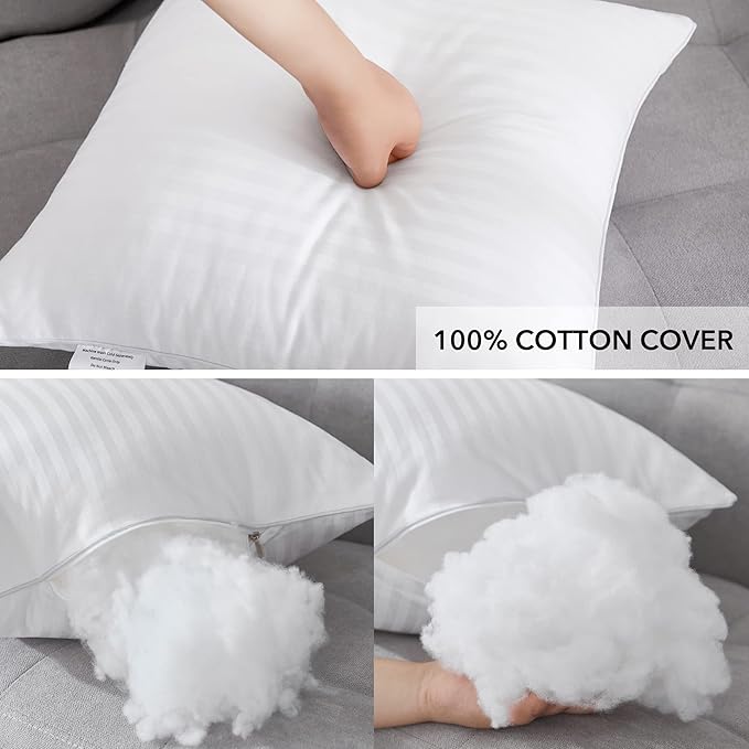 Oubonun 16 x 16 Throw Pillow Inserts, Firm and Fluffy Decorative Square Pillows for Couch Bed Sofa with Soft Cotton Cover White Cushion with Down Alternative Pack of 4