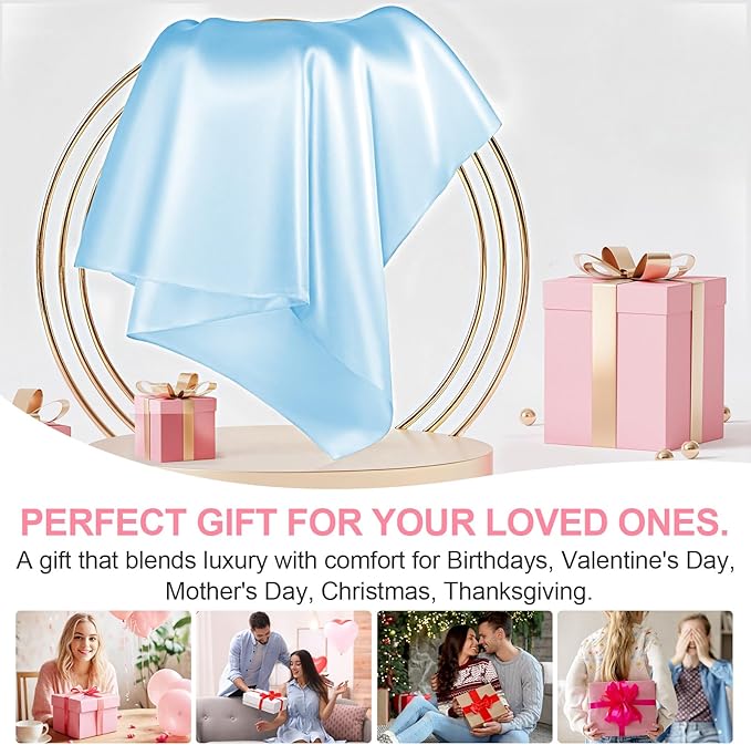 Silk Pillow Cases 2 Pack Standard Size with Hidden Zipper, Mulberry Silk Pillowcase for Hair and Skin, Smooth and Soft Breathable Cooling Silk Satin Pillowcase Set of 2, Gifts for Women，Sky Blue