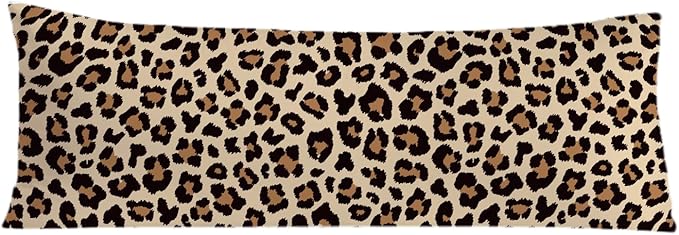 Trendy Leopard Print 20x54 Body Pillow Cover, Cheetah Print Room Decor, Girly Bedroom Dorm Decor, Funky Brown Leopard Animal Skin Decorative Long Body Pillow Cases for Bed Couch