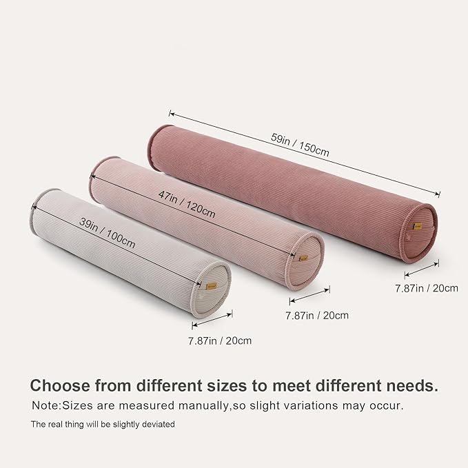 Long Round Body Pillow for Adults, Bolster Pillow for Side Sleeping, Soft Decorative Cylinder Pillow for Bed & Couch, Supportive Tube Pillow for Resting,47 x 7.87 Inches,Pink
