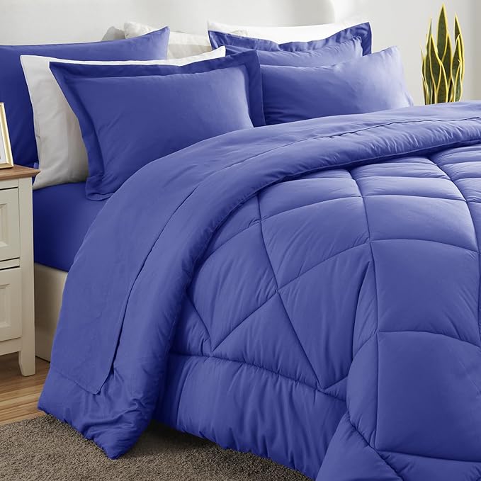 CozyLux King Size Comforter Set Very Peri - 7 Pieces Bed in a Bag King, Luxury Soft Bed Set for All Seasons, Bedding Set with Down Alternative Comforter, Sheets, Pillowcases & Shams